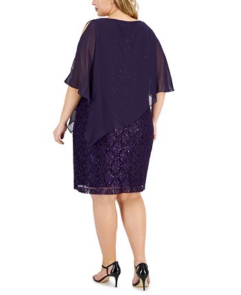 Connected Plus Size Sequined-Lace Cape-Overlay Dress - Macy's