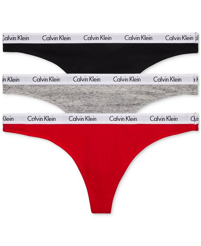 Calvin Klein Women's Carousel Thong - 3 Pack in Black/Heather/Rouge (QD5145) | Size Medium | HerRoom.com