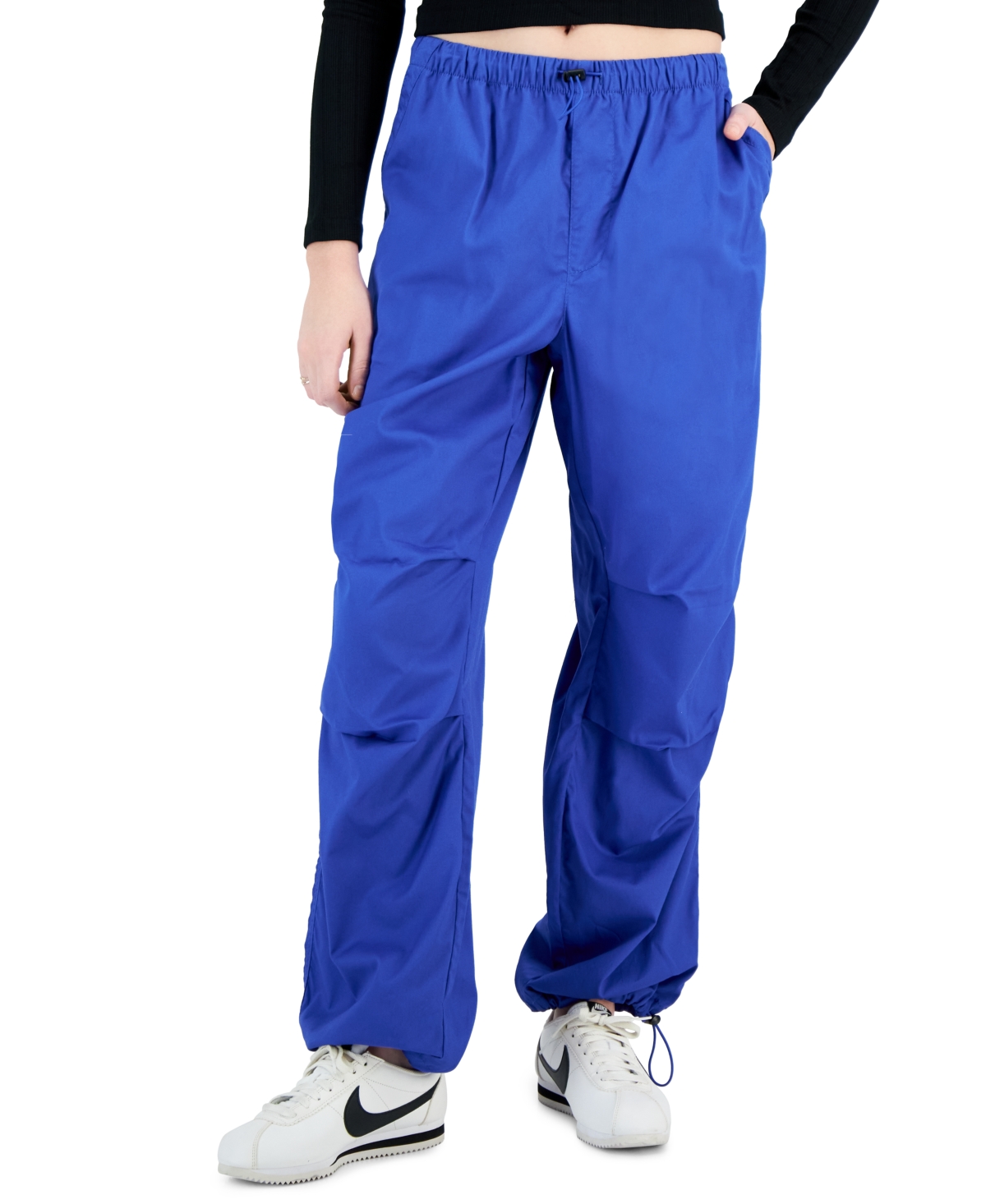 Love, Fire Juniors' Cotton Drawcord-waist Parachute Pants In Metro Blue