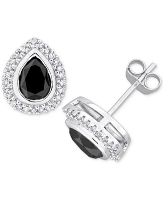 Macy's - Black & White Diamond Pear-Cut Halo Stud Earrings (2-1/5 ct. t.w.) in 14k White Gold
