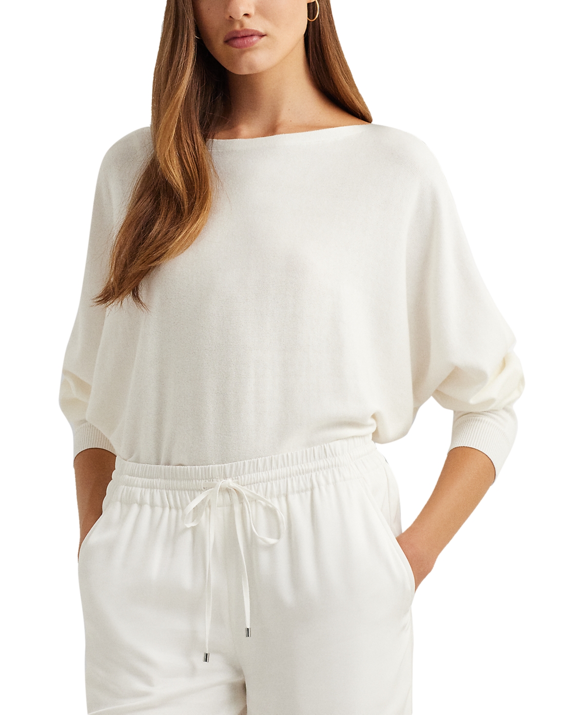 Lauren Ralph Lauren Petite Boat-neck Sweater In White