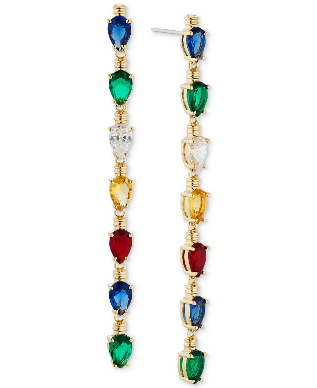 Gold-Tone Multicolor Stone String Lights Linear Earrings - Gold