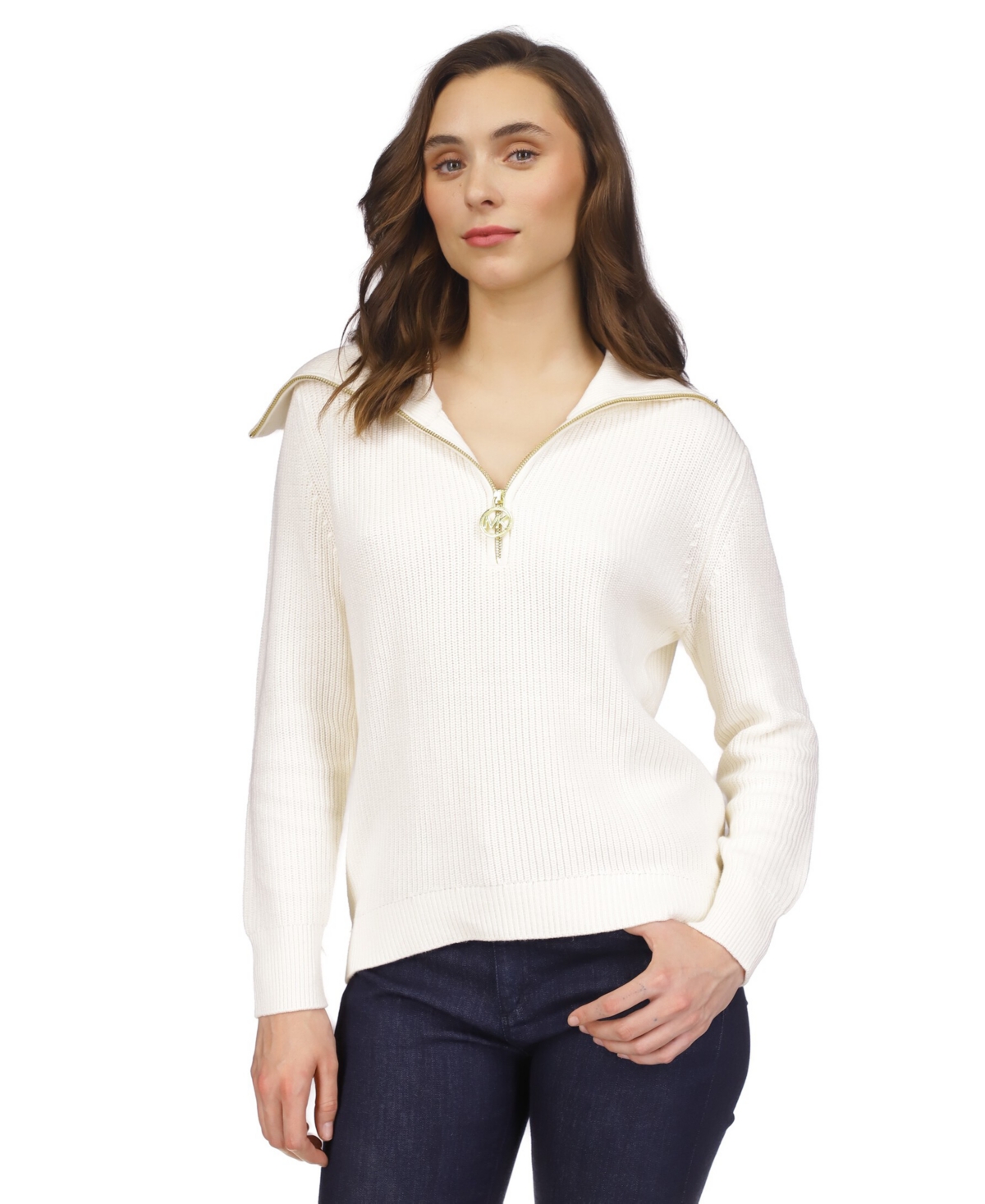 Michael Kors Michael  Women's Half-zip Sweater In Bone