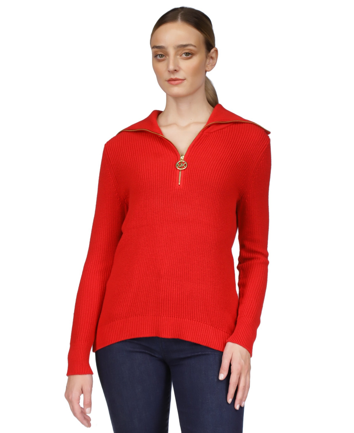 Michael Kors Michael  Women's Half-zip Sweater In Crimson Red