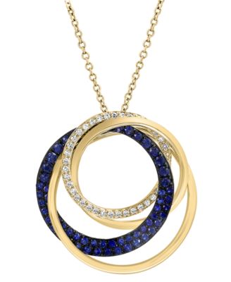 EFFY&reg; Sapphire (1/2 ct. t.w.) & Diamond (1/6 ct. t.w.) Interlocking Rings 18" Pendant Necklace in 14k Gold