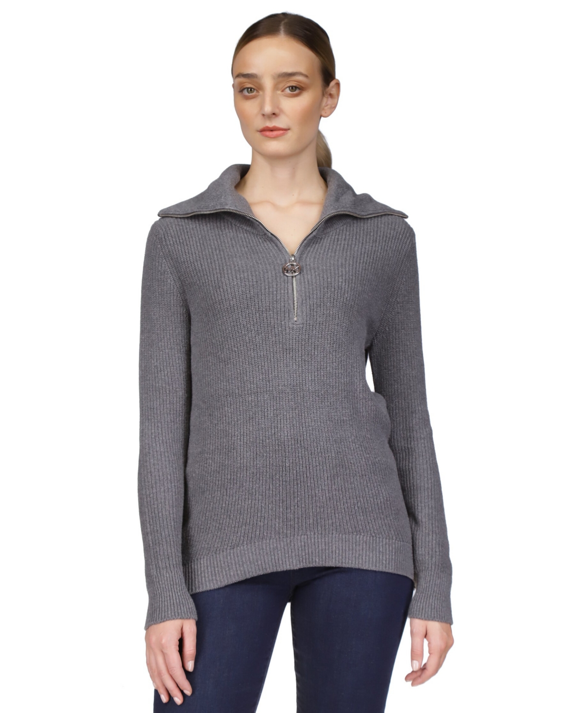 Michael Kors Michael  Women's Half-zip Sweater In Gray Heather