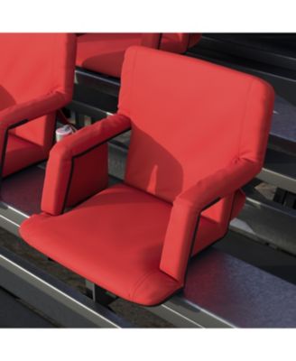 Set Of 2 Portable Stadium Chairs With Armrests, Reclining Padded Back & Seat, Lightweight Metal Frame & Backpack Straps, Storage Pockets