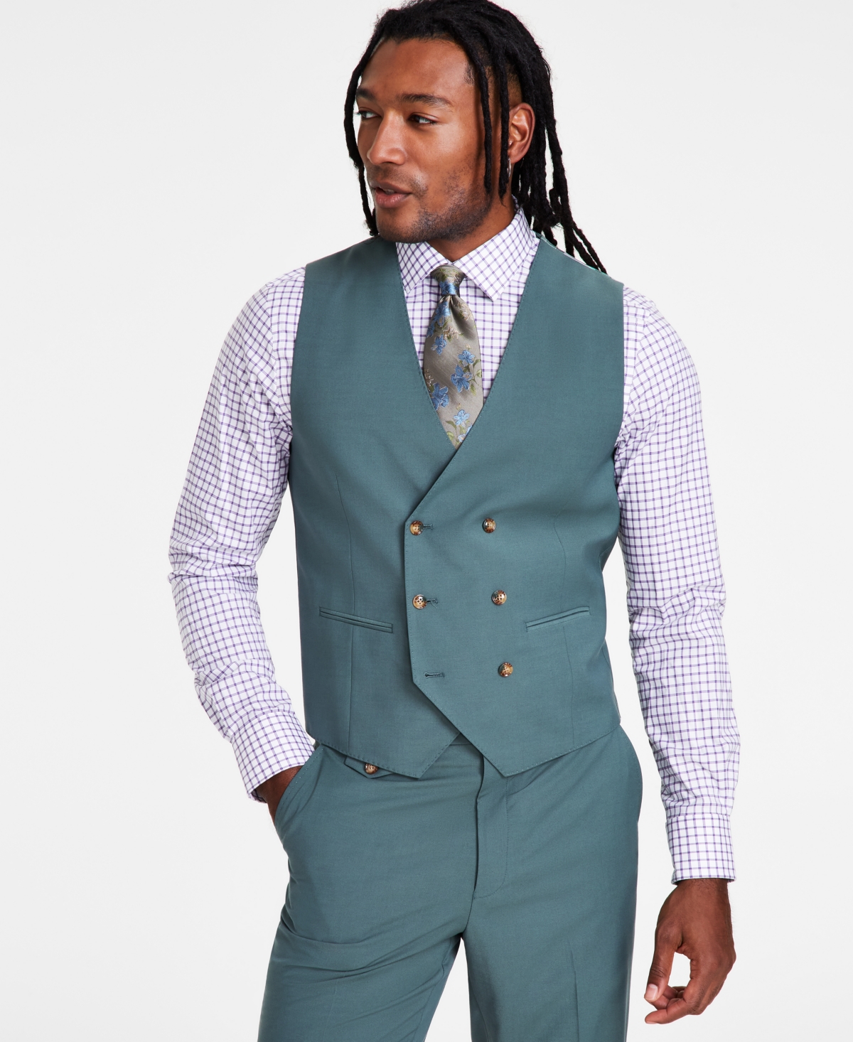 Shop Tayion Collection Men's Classic Fit Double-breasted Suit Vest In Green