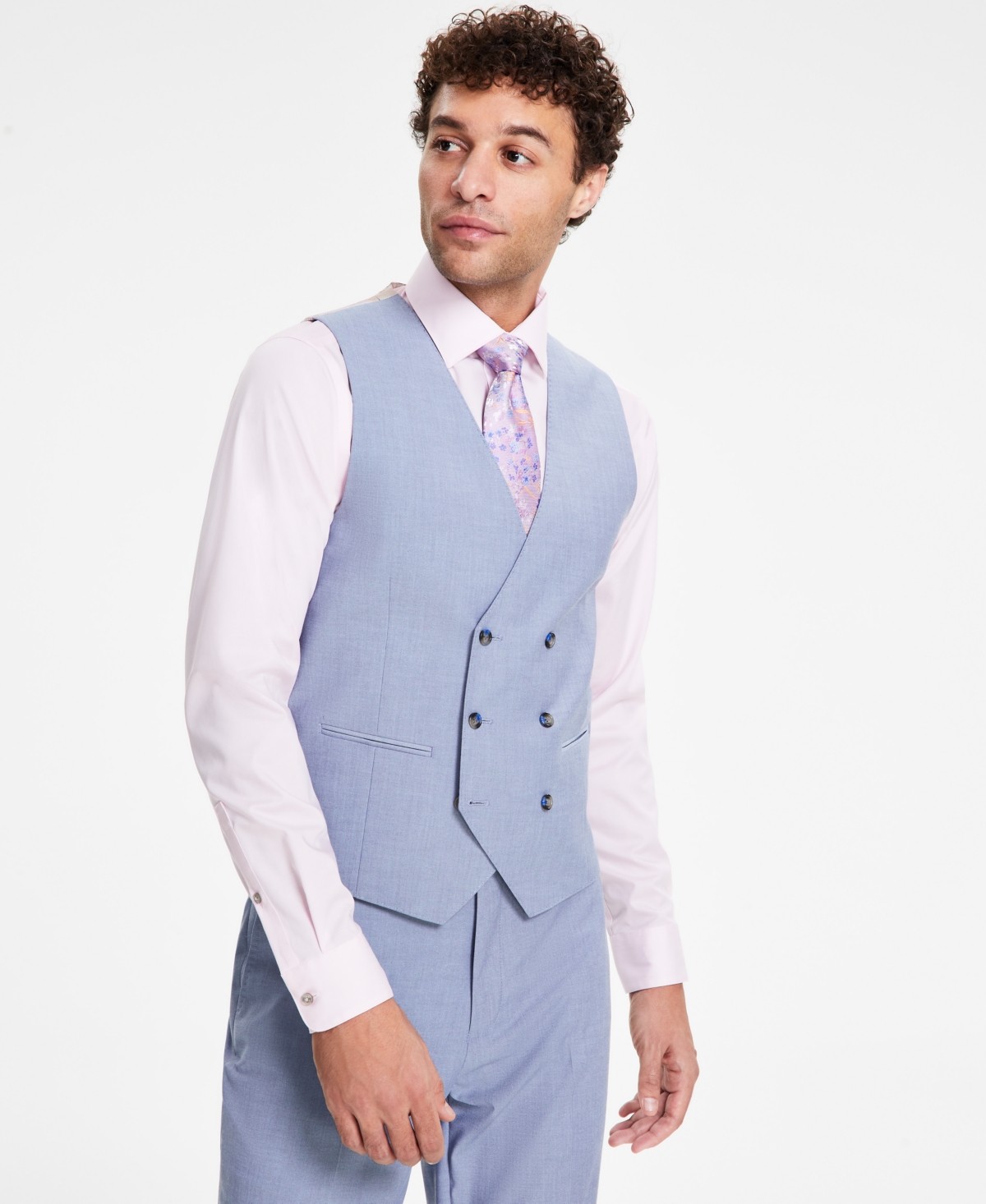 Shop Tayion Collection Men's Classic Fit Double-breasted Suit Vest In Light Blue
