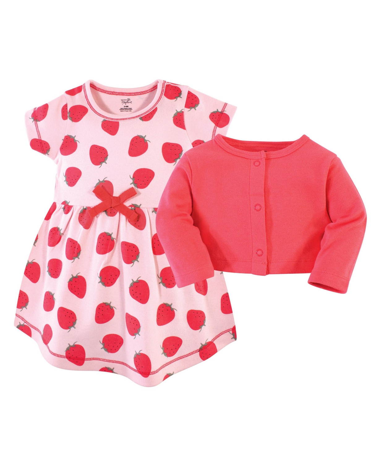 Touched by Nature Baby Girls Baby Organic Cotton Dress and Cardigan 2pc Set,- Strawberries