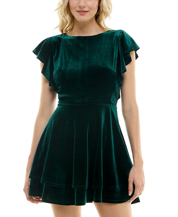 Crystal Doll Juniors Boat Neck Flutter Sleeve Velvet Dress Macy s