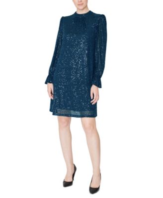 Sequin Mock-Neck Sheath Dress