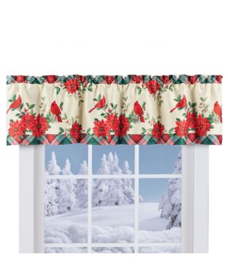 Collections Etc Cardinal and Poinsettia Plaid Border Window Valance ...