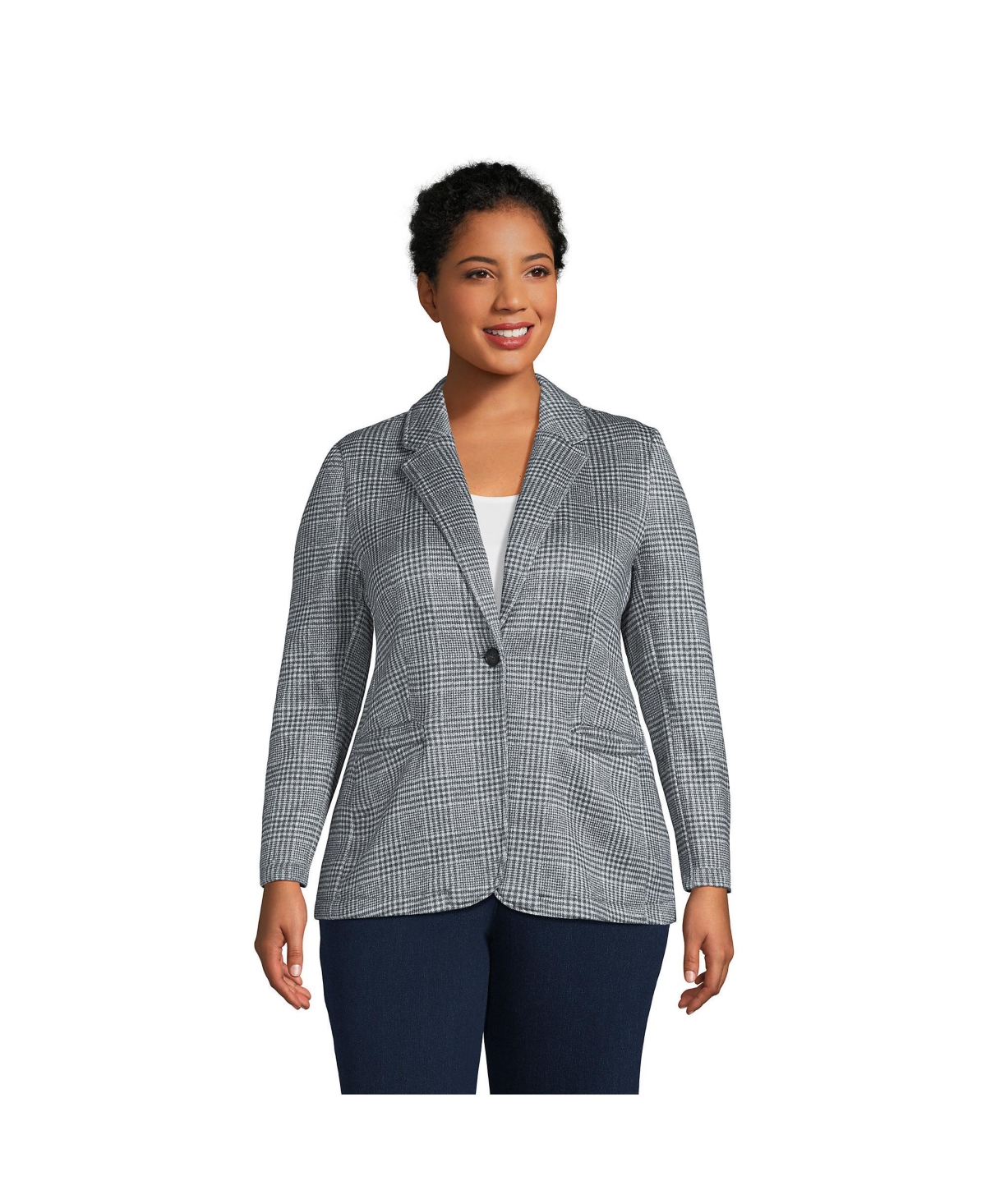 Lands End Women s Plus Size Sweater Fleece Blazer Jacket The Blazer Smart Closet