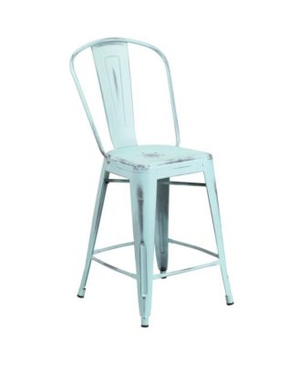 Sabine Metal Indoor-Outdoor Counter Stool With Vertical Slat Back And Integrated Footrest