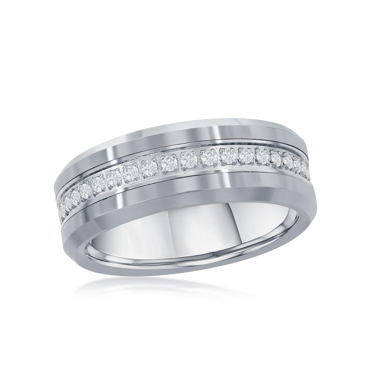 Polished Silver Cz Eternity Tungsten Band Ring - Silver