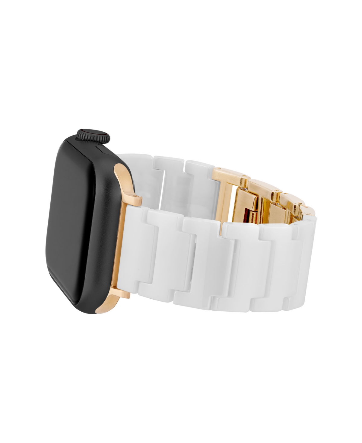 Shop Anne Klein Women's White Ceramic And Gold-tone Alloy Bracelet Compatible With 42/44/45/ultra/ultra 2 Apple Watc In White,gold-tone