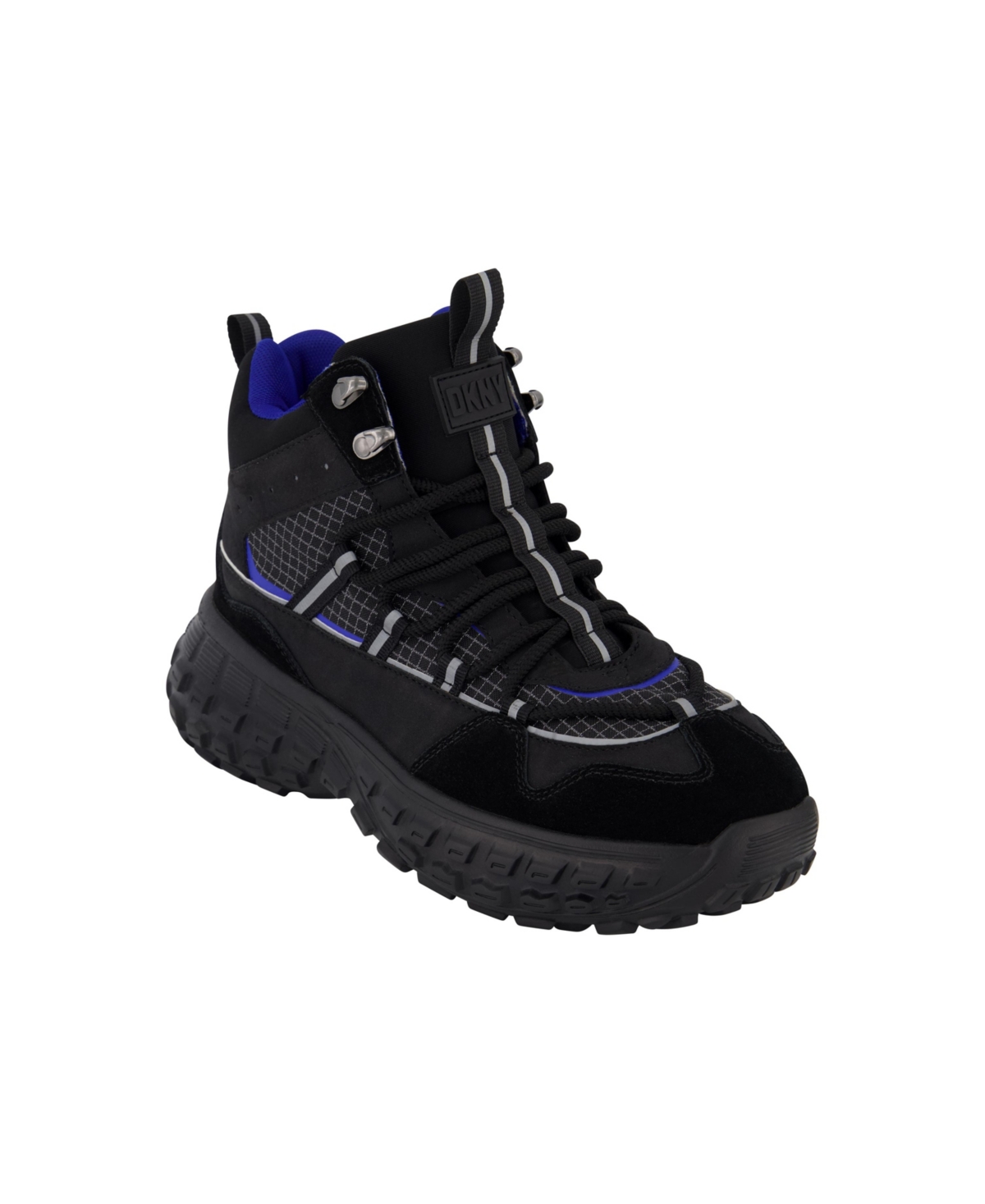 Shop Dkny Men's Mixed Media Hi Top Lightweight Sole Trekking Sneakers In Black