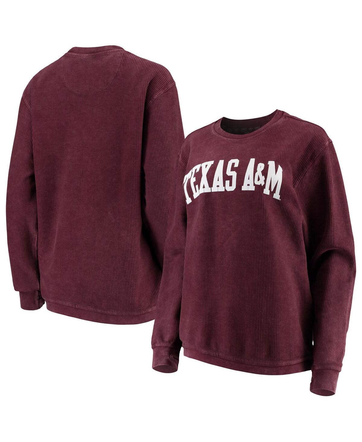 Pressbox Women's  Maroon Distressed Texas A&m Aggies Comfy Cord Vintage-like Wash Basic Arch Pullover In Maroon