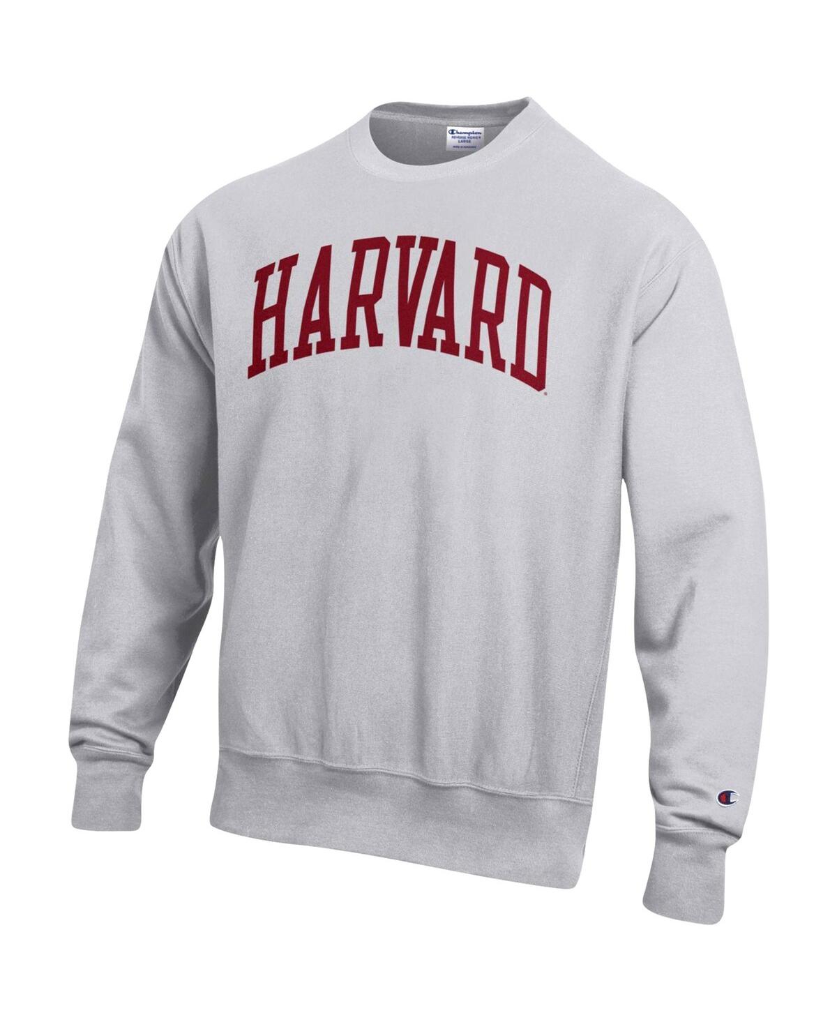 Shop Champion Men's  Heathered Gray Harvard Crimson Arch Reverse Weave Pullover Sweatshirt In Heather Gray