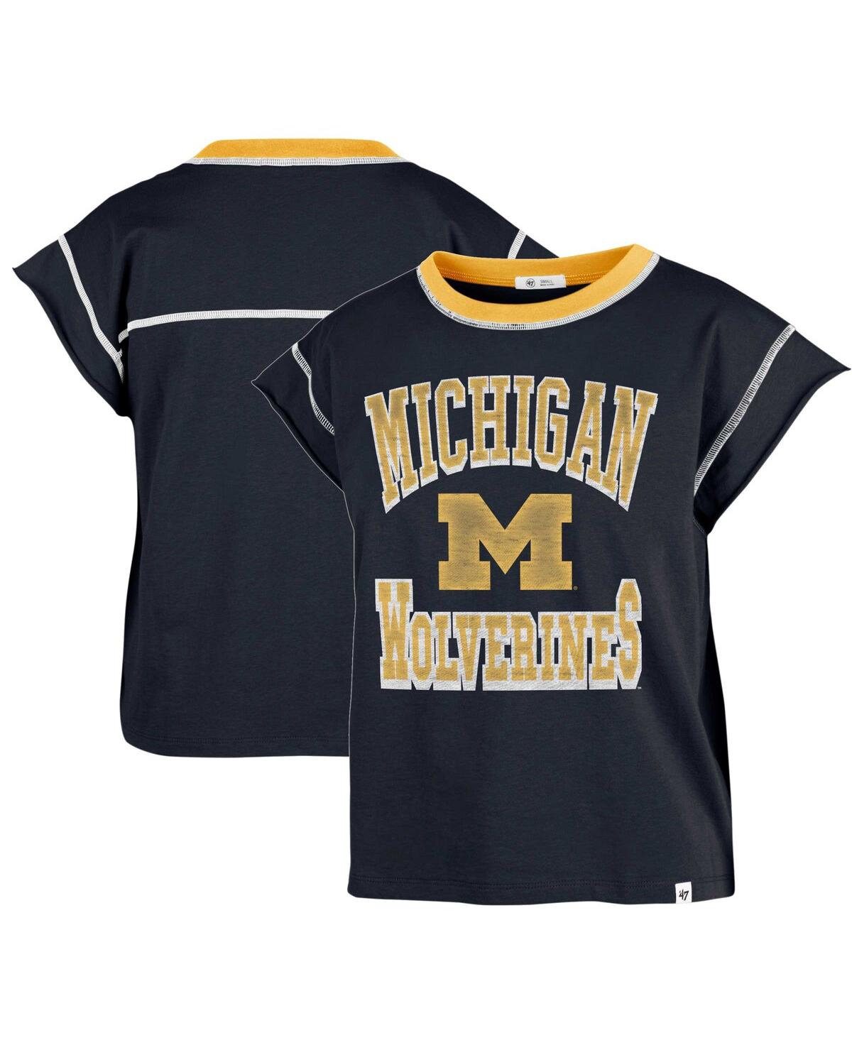 47 Brand Women's ' Navy Michigan Wolverines Sound Up Maya Cutoff T-shirt