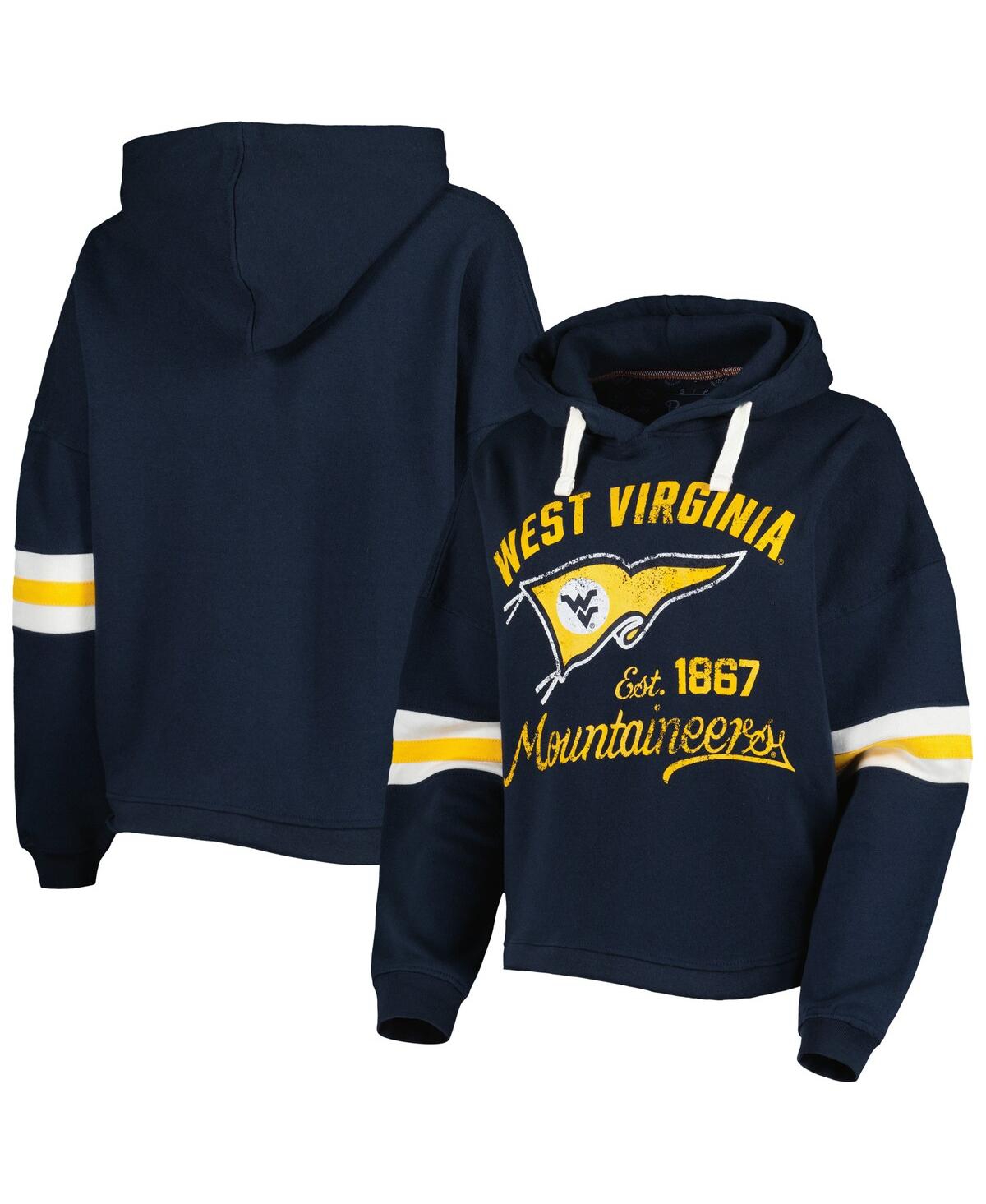 Shop Pressbox Women's  Navy Distressed West Virginia Mountaineers Super Pennant Pullover Hoodie