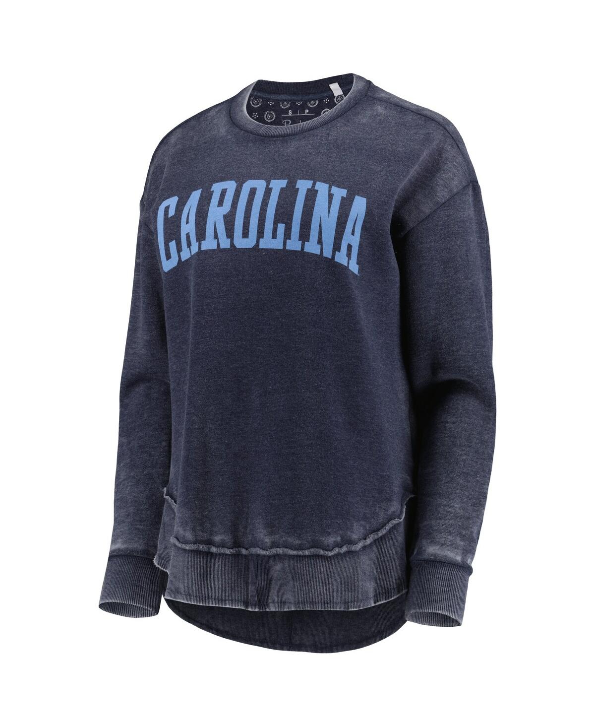 PRESSBOX WOMEN'S PRESSBOX NAVY DISTRESSED NORTH CAROLINA TAR HEELS VINTAGE-LIKE WASH PULLOVER SWEATSHIRT 
