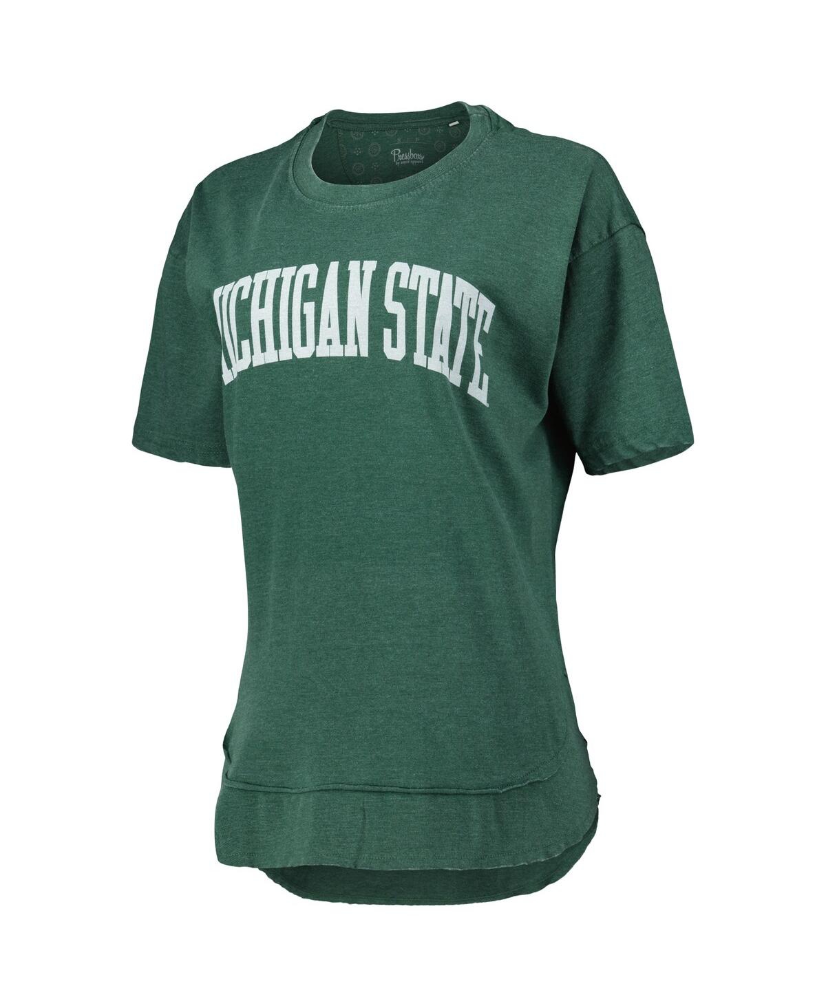 Shop Pressbox Women's  Heathered Green Distressed Michigan State Spartans Arch Poncho T-shirt In Heather Green