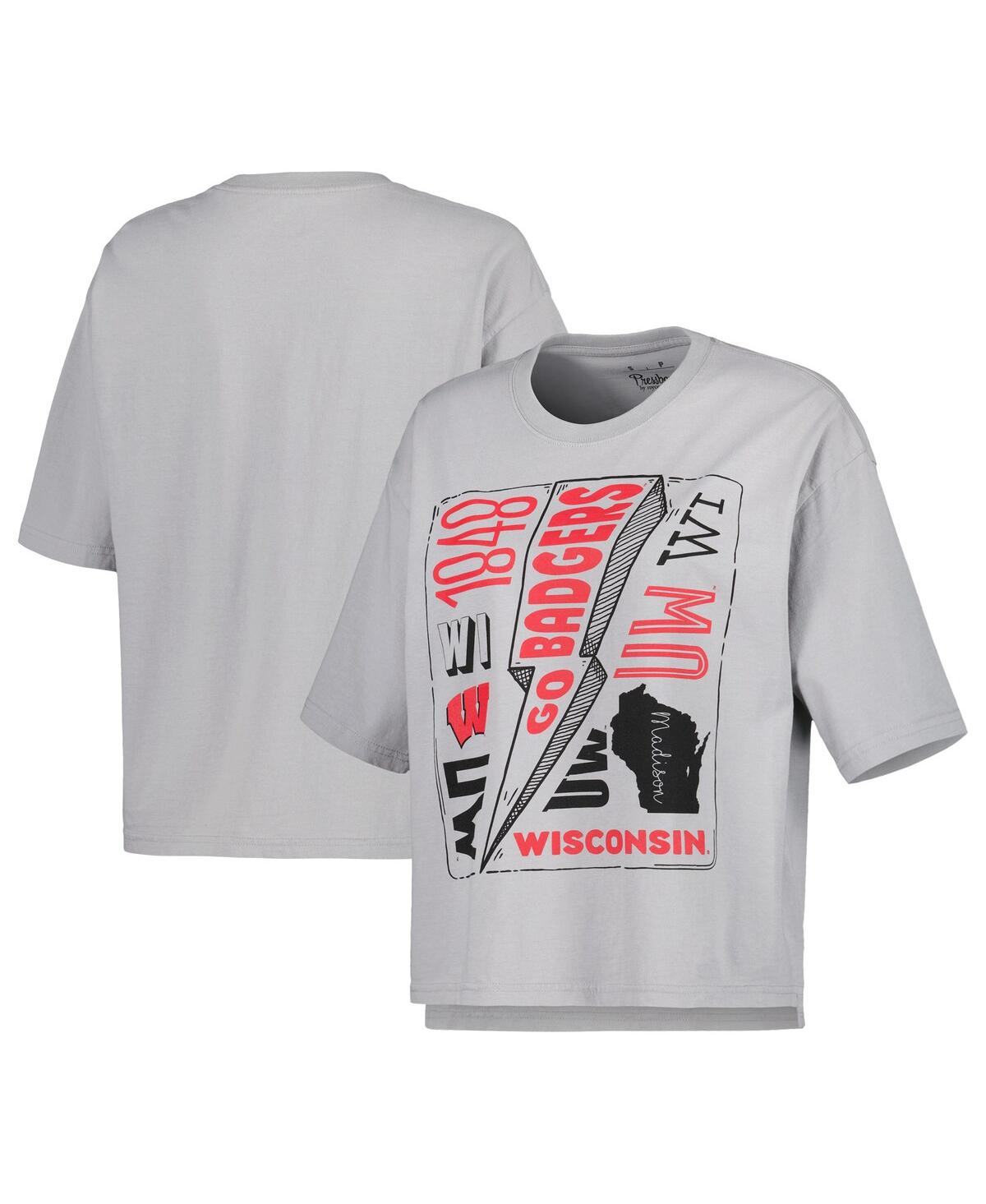PRESSBOX WOMEN'S PRESSBOX SILVER WISCONSIN BADGERS ROCK & ROLL SCHOOL OF ROCK T-SHIRT 