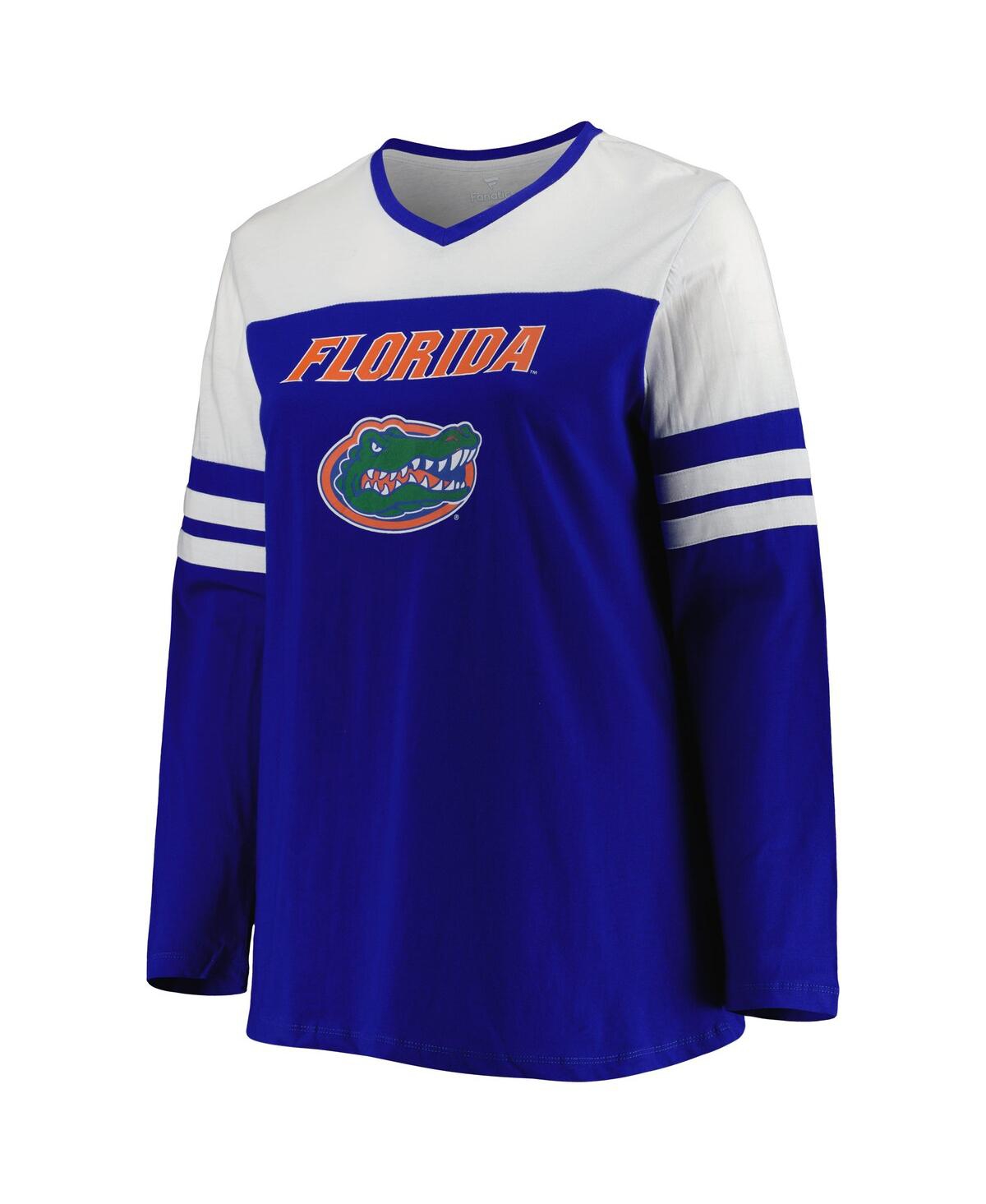 Shop Profile Women's Royal Florida Gators Plus Size Long Sleeve Stripe V-neck T-shirt