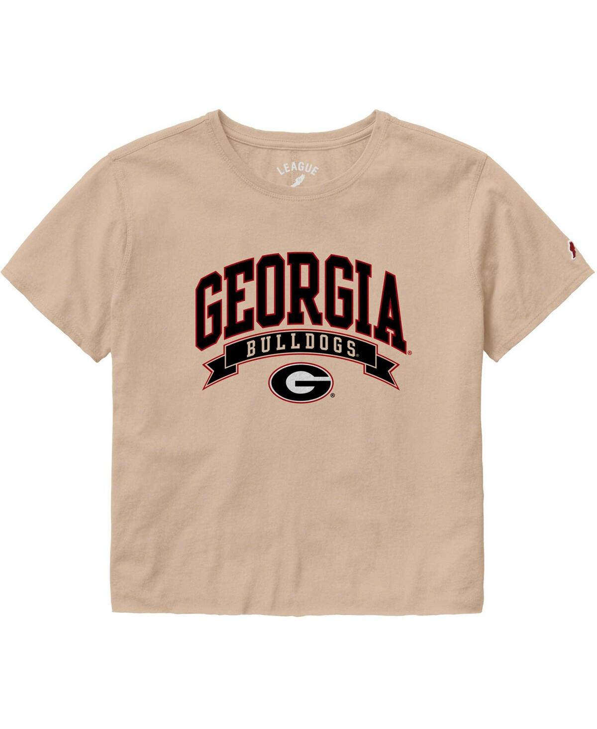 League Collegiate Wear Women's  Tan Georgia Bulldogs Banner Clothesline Cropped T-shirt