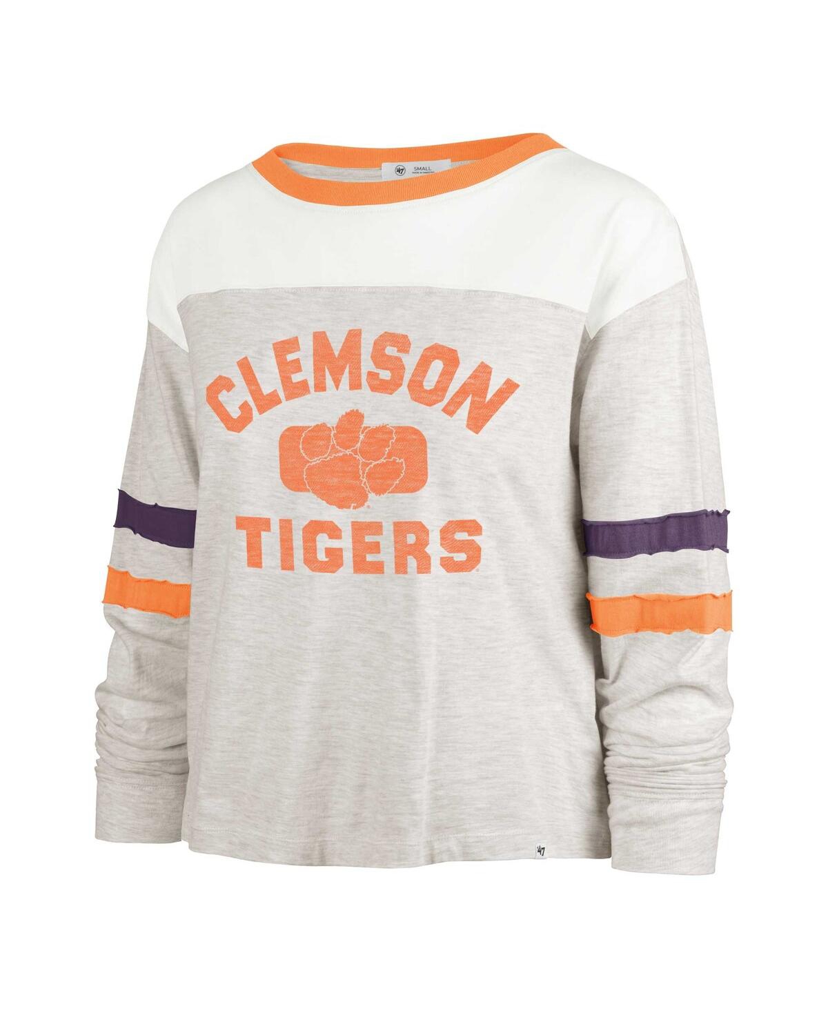 47 BRAND WOMEN'S '47 BRAND OATMEAL DISTRESSED CLEMSON TIGERS ALL CLASS LENA LONG SLEEVE T-SHIRT 
