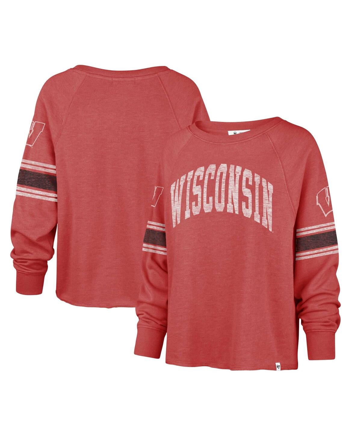 47 BRAND WOMEN'S '47 BRAND RED DISTRESSED WISCONSIN BADGERS ALLIE MODEST RAGLAN LONG SLEEVE CROPPED T-SHIRT