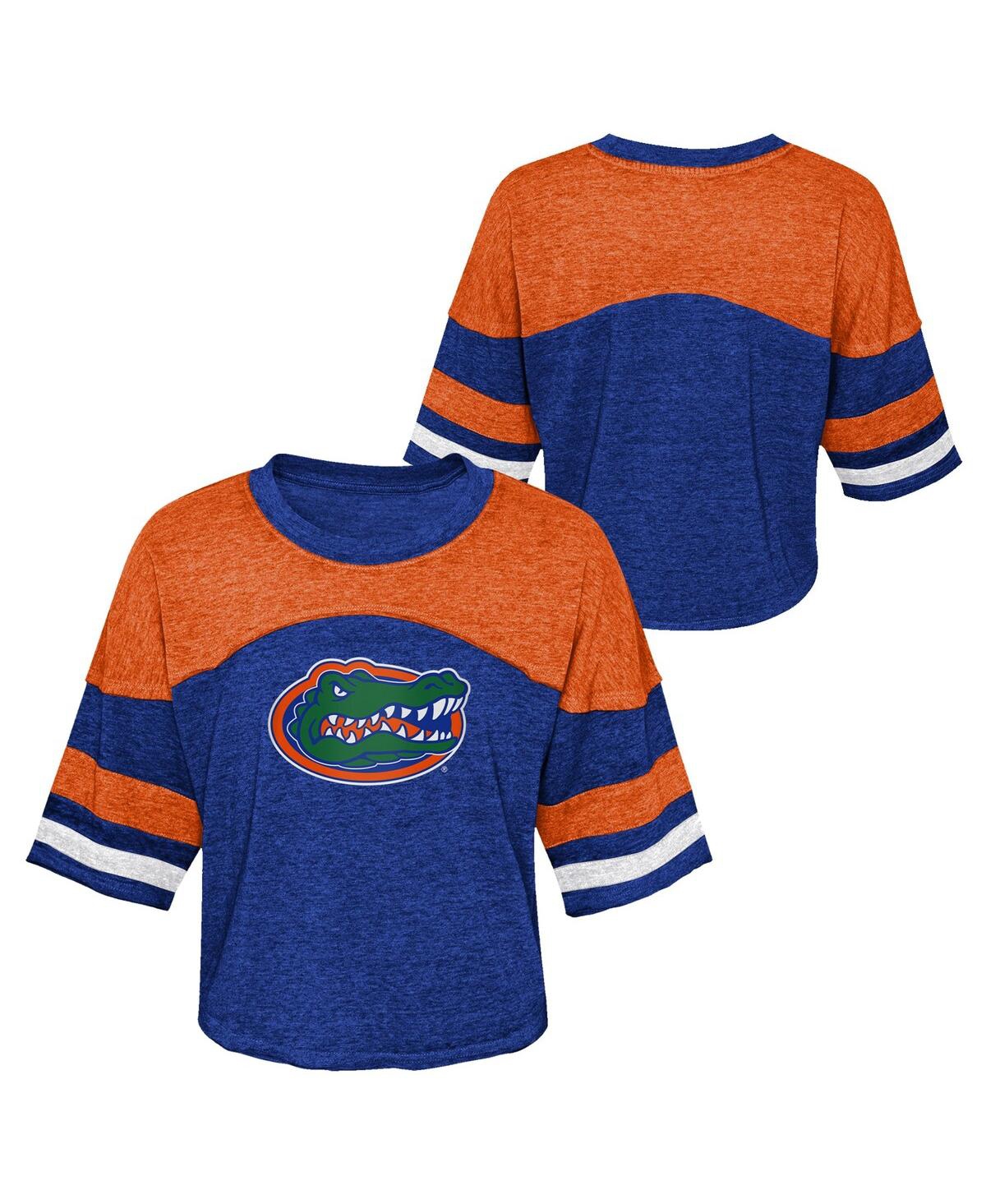 Outerstuff Kids' Big Girls Royal Distressed Florida Gators Sunday Friday Sleeve Stripe Jersey T-shirt
