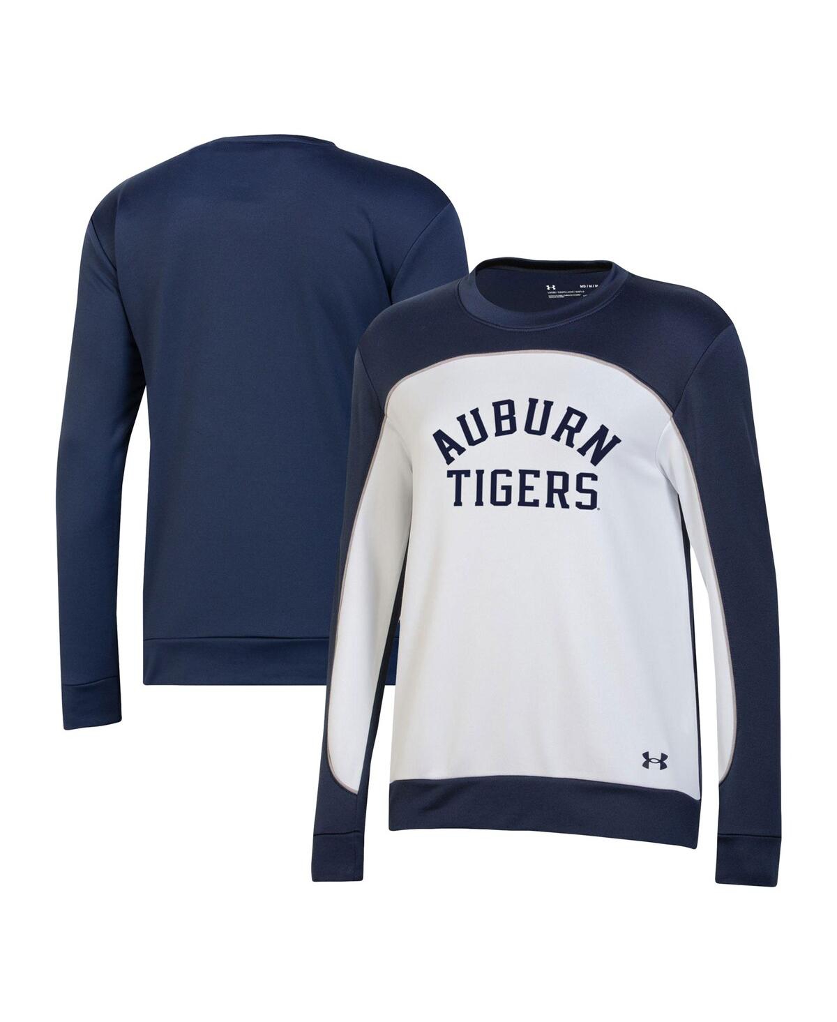 Shop Under Armour Women's  Navy, White Auburn Tigers Colorblock Pullover Sweatshirt In Navy,white