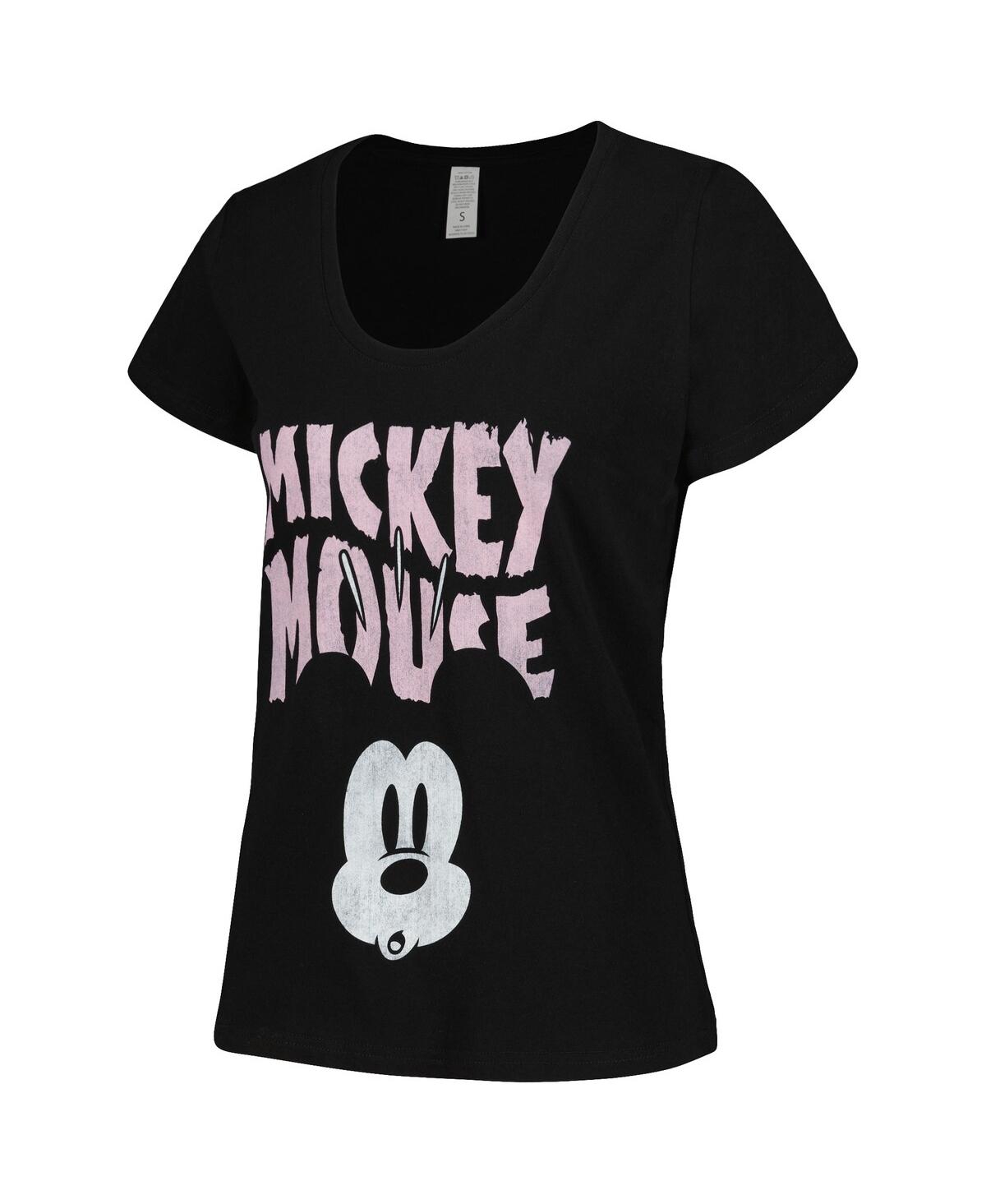 Shop Mad Engine Women's  Black Distressed Mickey Mouse Face Scoop Neck T-shirt