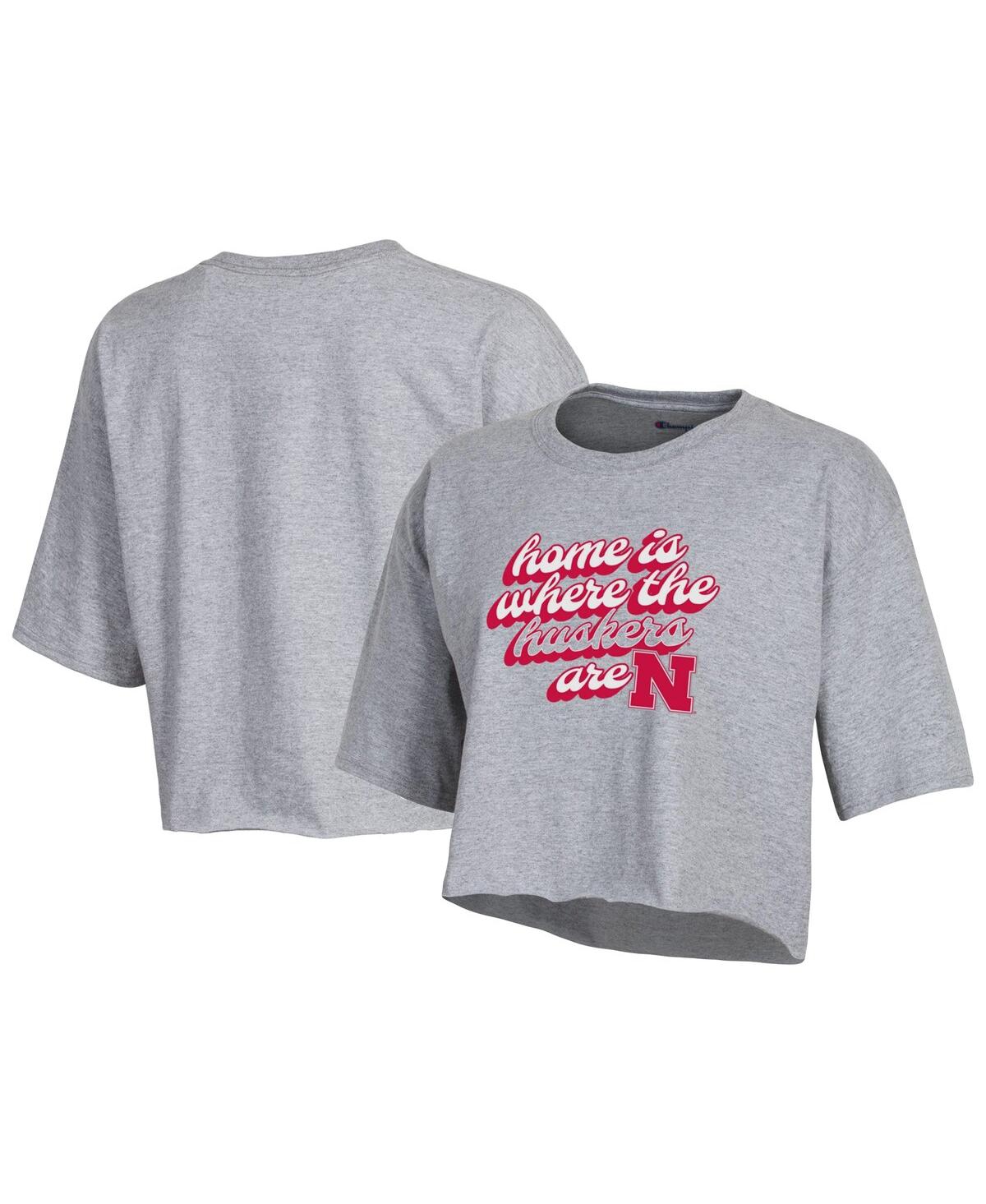 Champion Women's  Gray Nebraska Huskers Boyfriend Cropped T-shirt