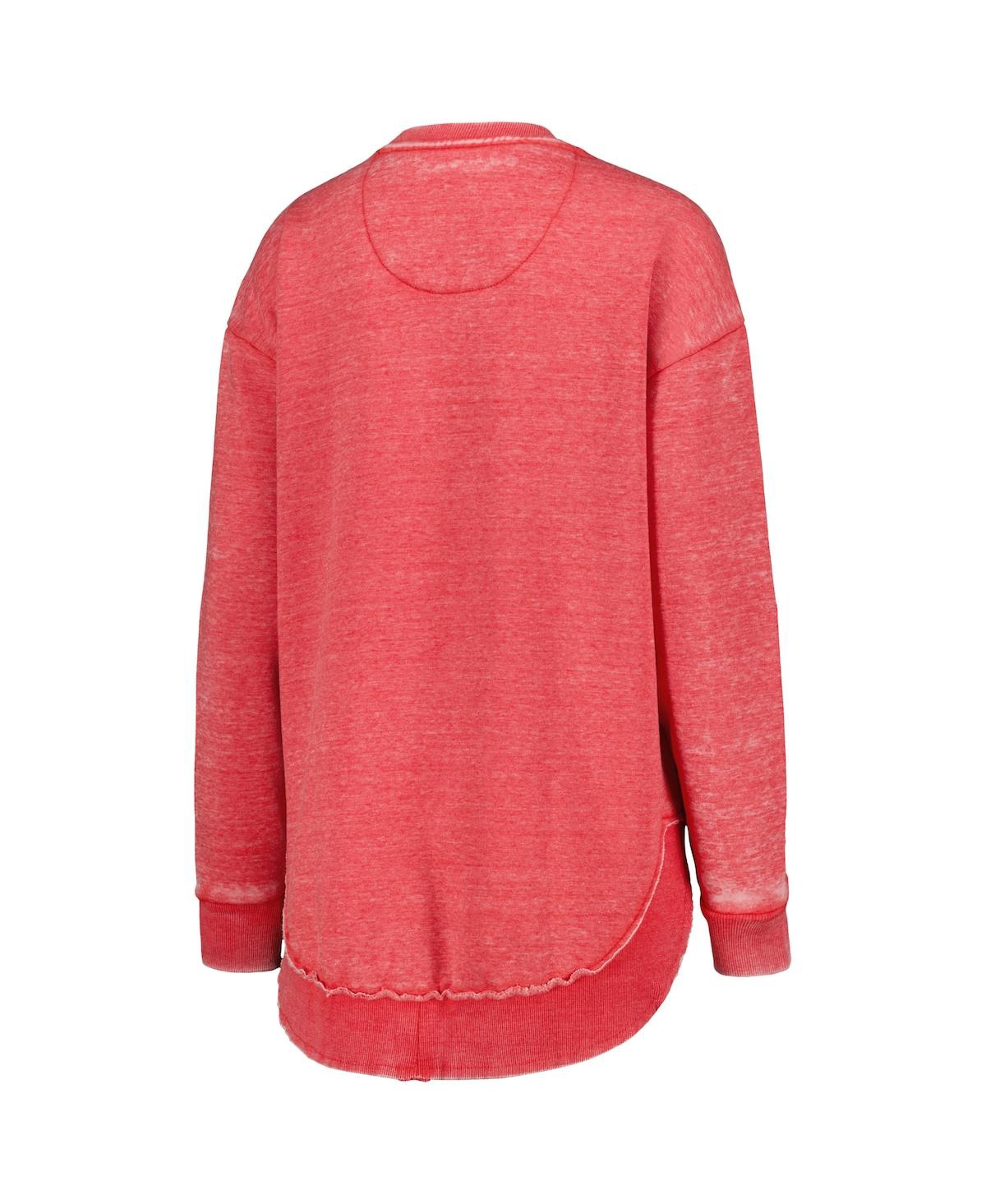 PRESSBOX WOMEN'S PRESSBOX SCARLET DISTRESSED OHIO STATE BUCKEYES VINTAGE-LIKE WASHED PULLOVER SWEATSHIRT 