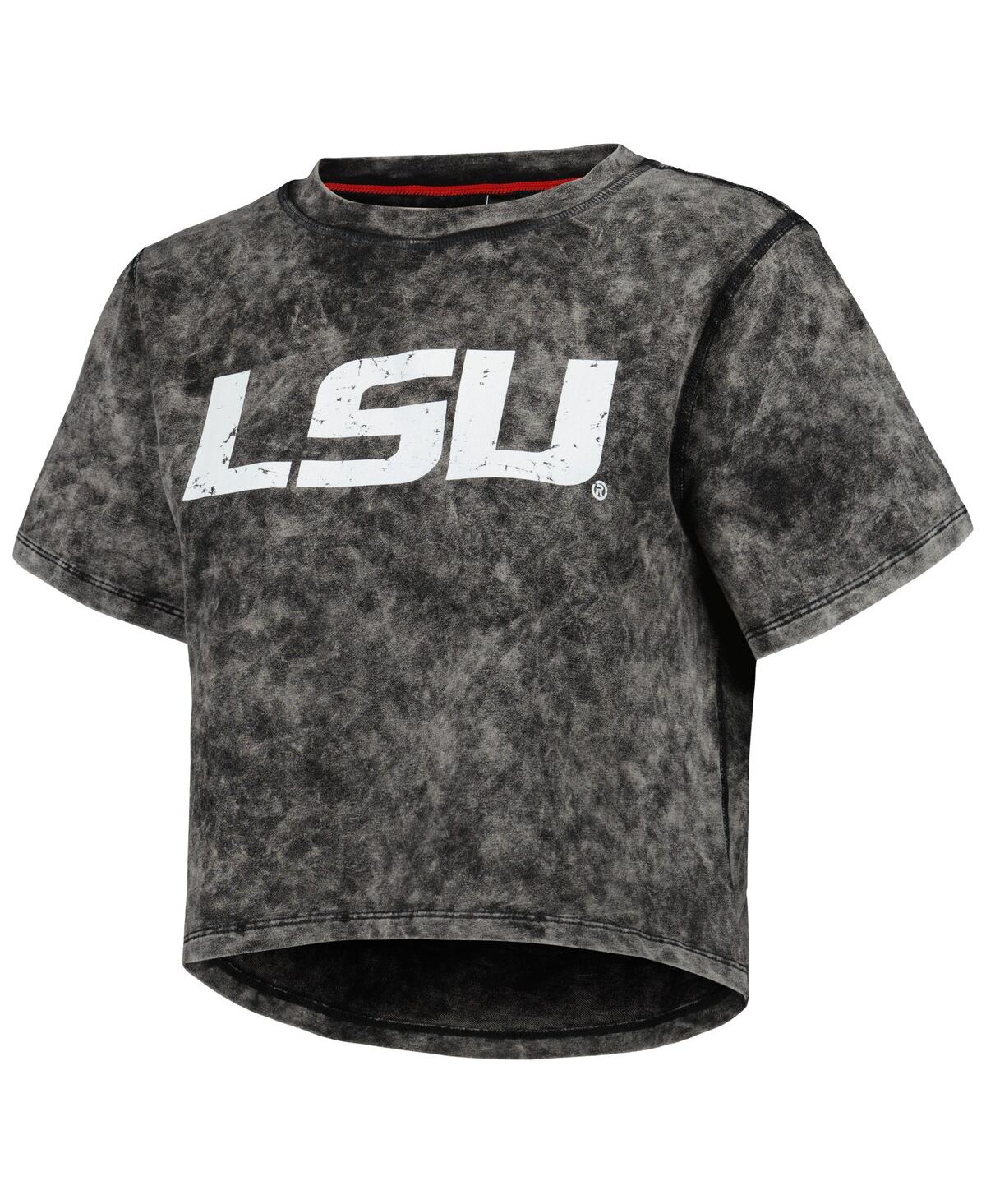 Shop Kadyluxe Women's Black Distressed Lsu Tigers Vintage-like Wash Milky Silk Cropped T-shirt