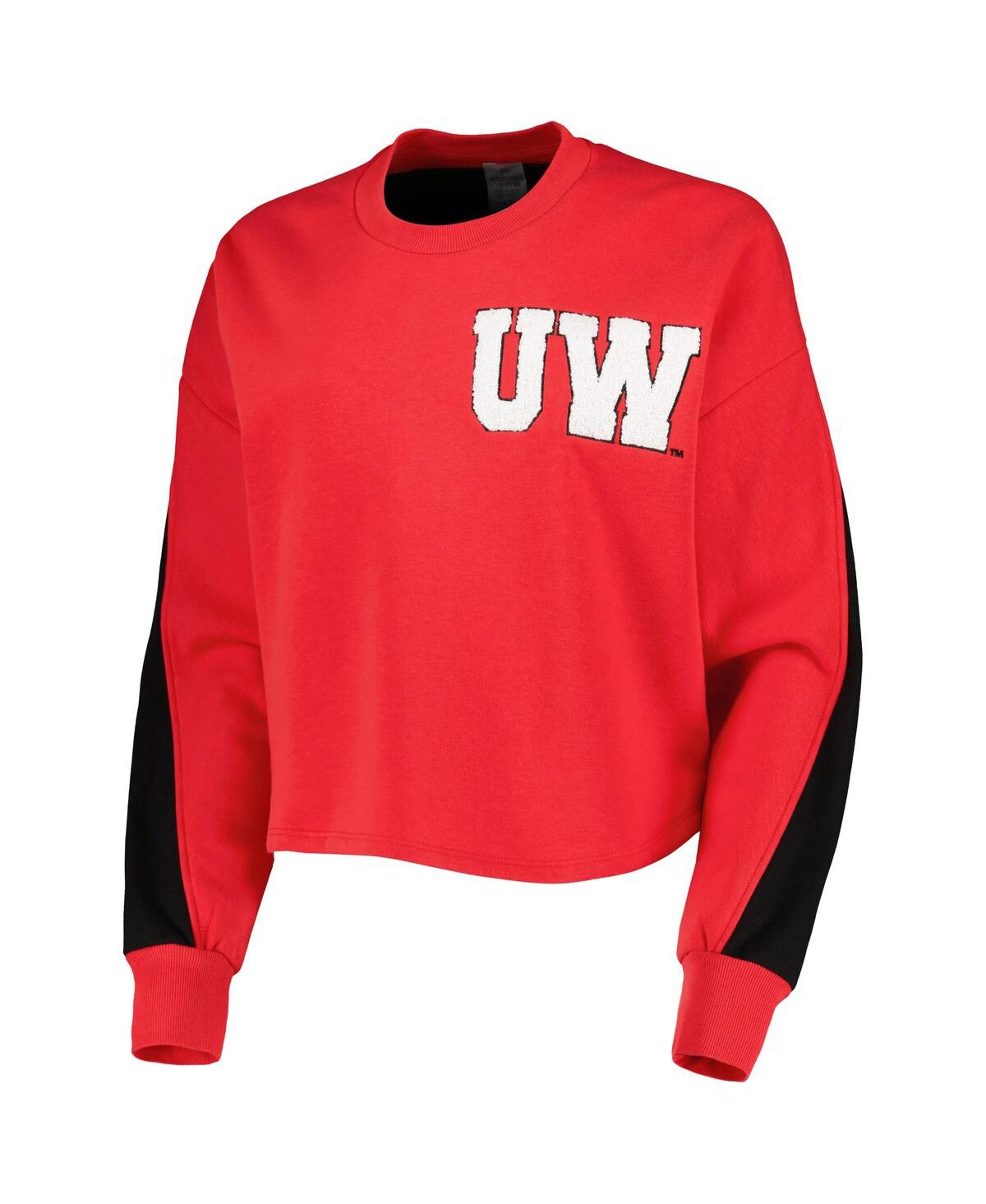 Shop Gameday Couture Women's  Red Wisconsin Badgers Back To Reality Colorblock Pullover Sweatshirt