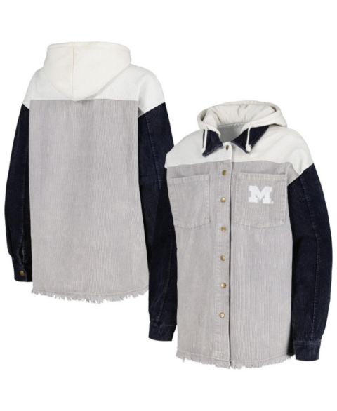 Женские куртки Gameday Couture Women's Gray Distressed Michigan Wolverines Vintage-Like Wash Corduroy Full-Snap Hooded Shacket