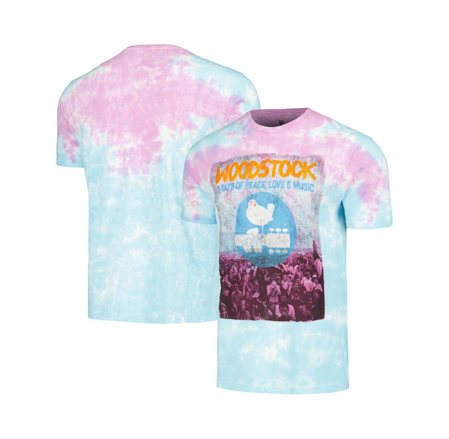 Men's Blue Distressed Woodstock Photo Washed Graphic T-shirt