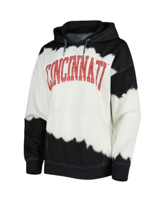 Women's White, Black Distressed Cincinnati Bearcats For the Fun Double Dip-Dyed Pullover Hoodie