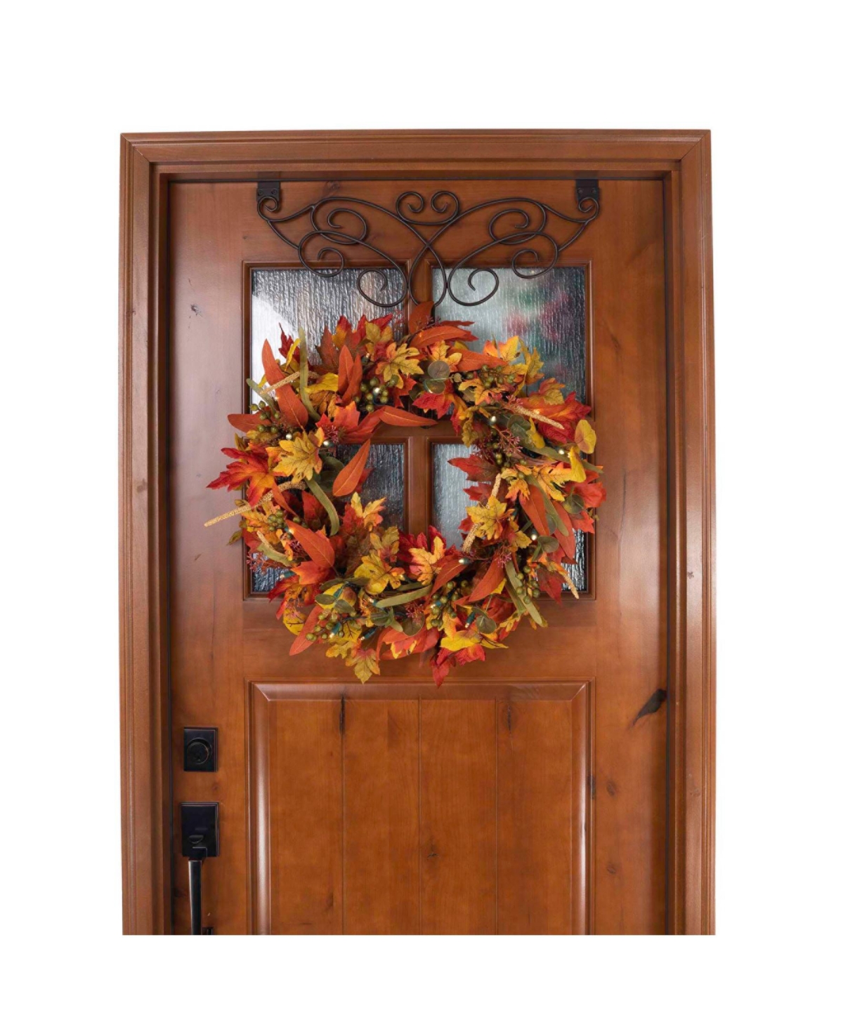 Village Lighting Company Holiday Wreath with Lights, Fall Harvest Leaf