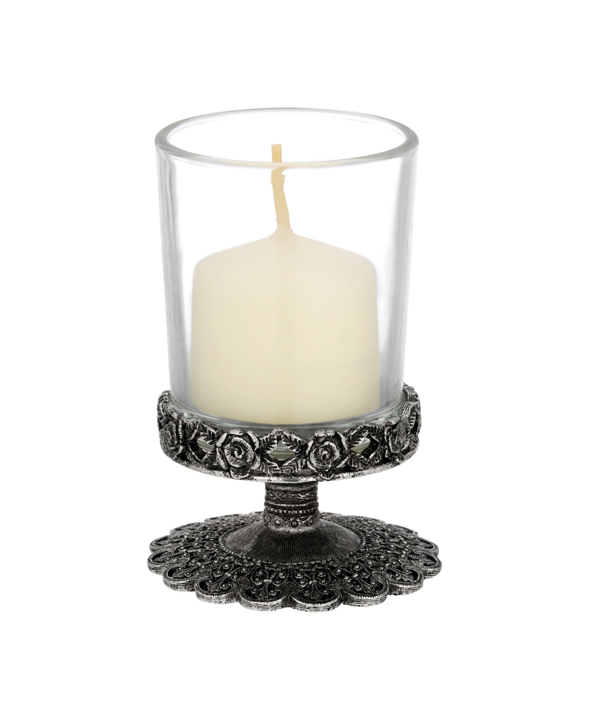 2028 Glass Pewter Candle Holder In Silver