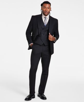 Mens Classic Fit Solid Vested Suit Separates