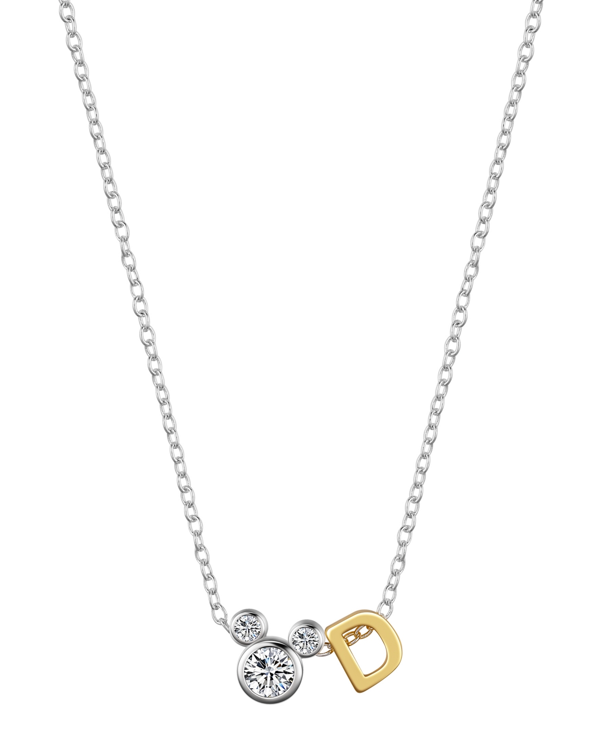 Disney Unwritten  Cubic Zirconia Mickey Mouse Initial Pendant Necklace In Two-tone-d