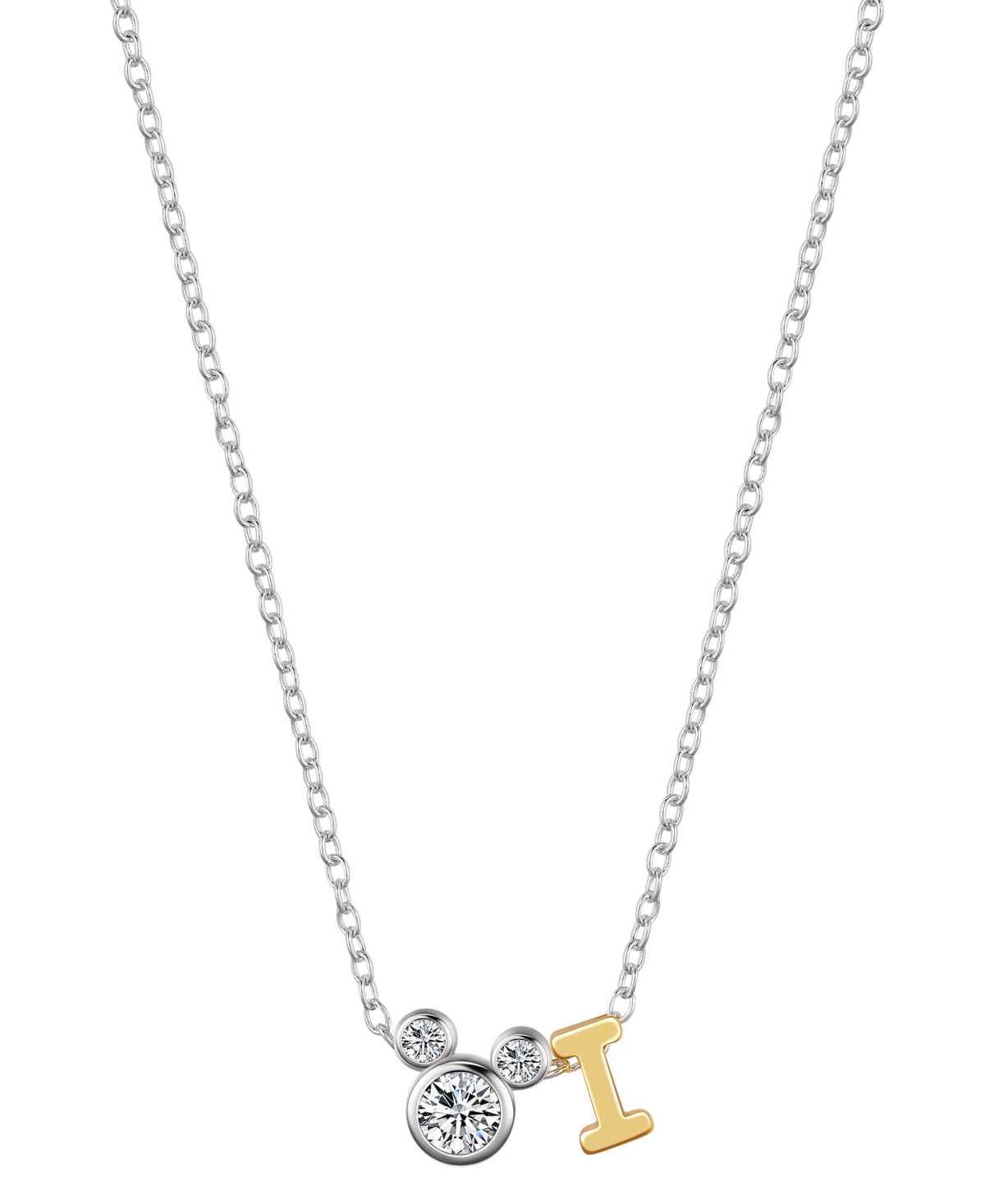 Disney Unwritten  Cubic Zirconia Mickey Mouse Initial Pendant Necklace In Two-tone-i