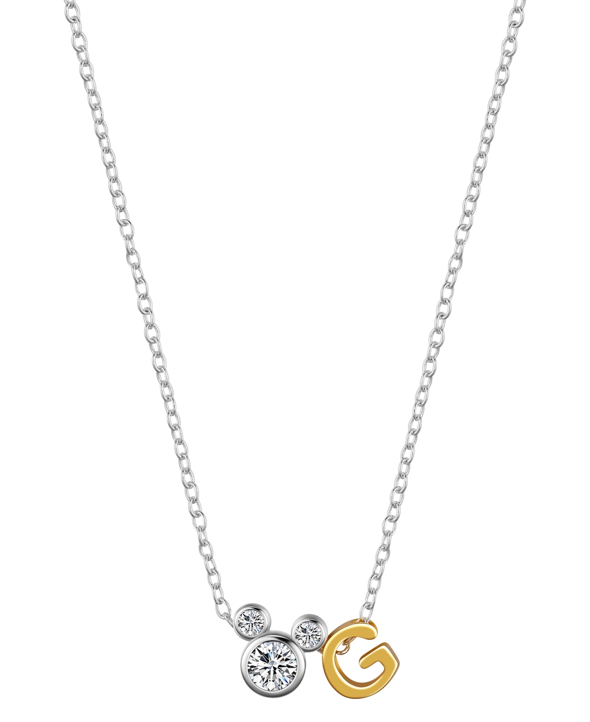 Disney Unwritten  Cubic Zirconia Mickey Mouse Initial Pendant Necklace In Two-tone-g