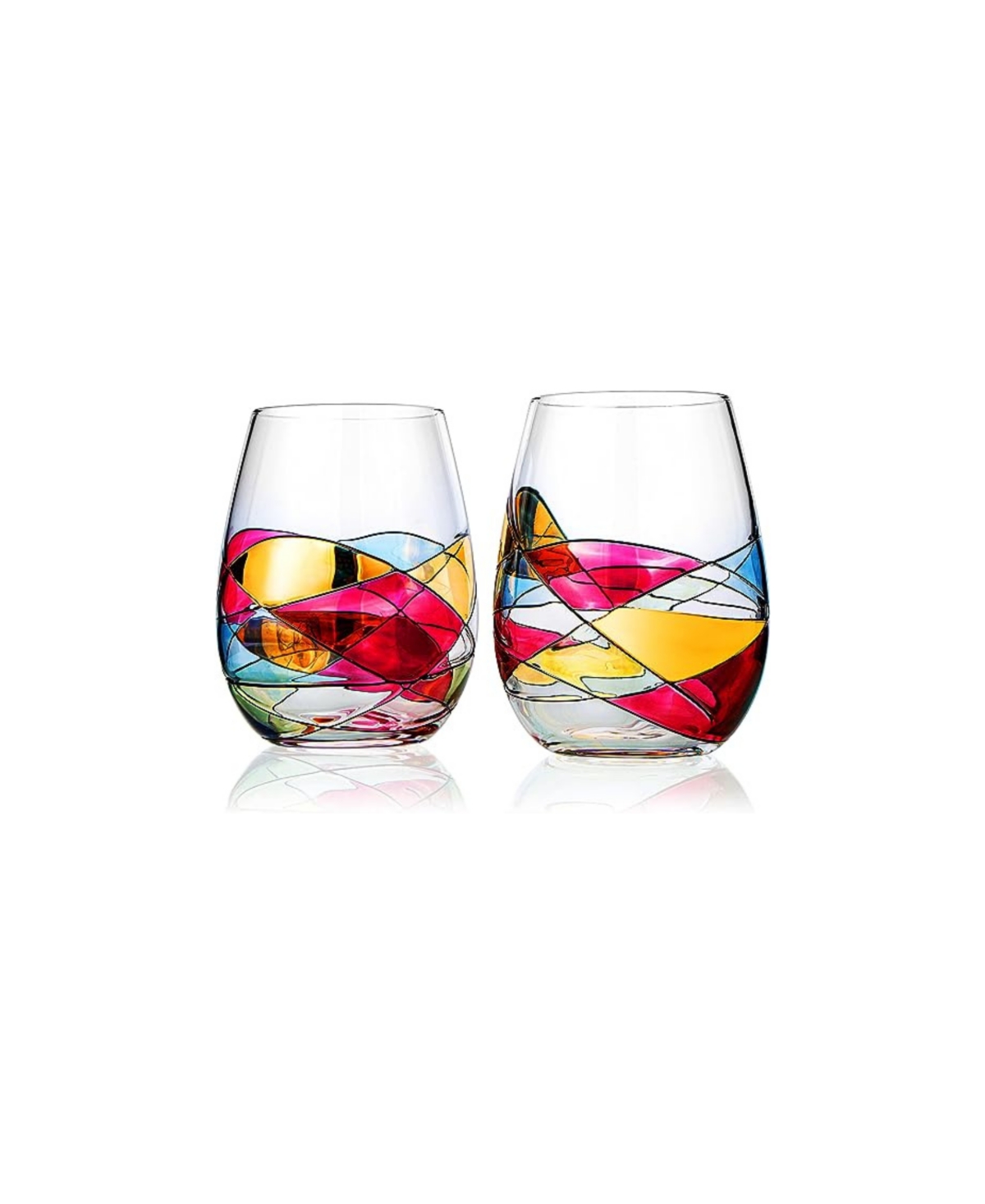 The Wine Savant Artisanal Hand Painted Stemless Wine Glasses, Set Of 2 In Multicolor